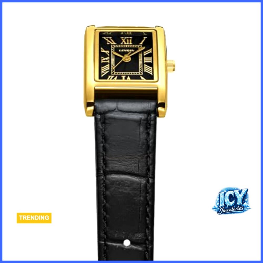 Rectangular Analog Quartz Watch With Leather Stra… - image 4